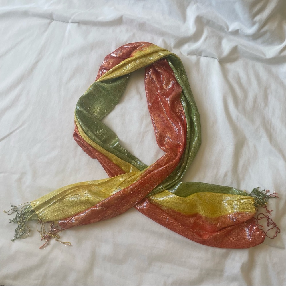 PASHMINA - NWOT orange, yellow, and green shimmery pashmina scarf